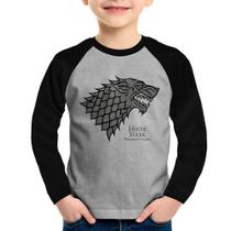 Camiseta Raglan Infantil House Stark: Winter is Coming Manga Longa - Foca na Moda