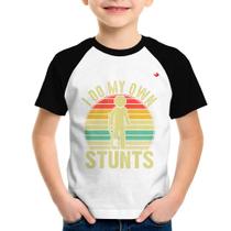 Camiseta Raglan Infantil I do my own stunts - Foca na Moda