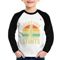 Camiseta Raglan Infantil I do my own stunts Manga Longa - Foca na Moda
