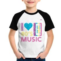 Camiseta Raglan Infantil I love 80's music - Foca na Moda