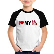 Camiseta Raglan Infantil I Love My Shoes - Foca na Moda Camiseta Raglan Infantil I Love My Shoes - Foca na Moda