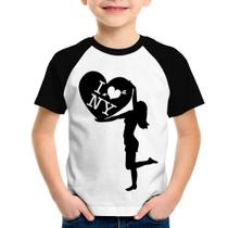 Camiseta Raglan Infantil I love NY Girl - Foca na Moda