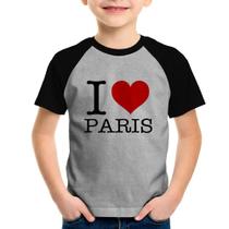 Camiseta Raglan Infantil I love Paris - Foca na Moda