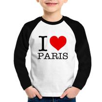 Camiseta Raglan Infantil I love Paris Manga Longa - Foca na Moda