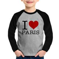 Camiseta Raglan Infantil I love Paris Manga Longa - Foca na Moda