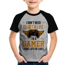 Camiseta Raglan Infantil I'm a gamer, I have lots of lives - Foca na Moda