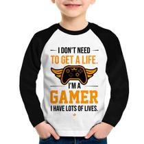 Camiseta Raglan Infantil I'm a gamer, I have lots of lives Manga Longa - Foca na Moda