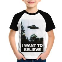 Camiseta Raglan Infantil I Want To Believe - Foca na Moda Camiseta Raglan Infantil I Want To Believe - Foca na Moda