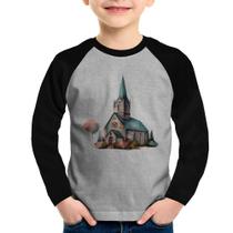 Camiseta Raglan Infantil Igreja Arte Manga Longa - Foca na Moda