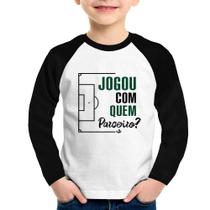 Camiseta Raglan Infantil Jogou com quem parceiro Manga Longa - Foca na Moda