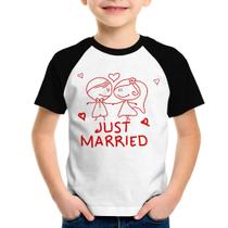 Camiseta Raglan Infantil Just Married - Foca na Moda