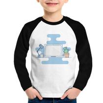 Camiseta Raglan Infantil Laptop Manga Longa - Foca na Moda