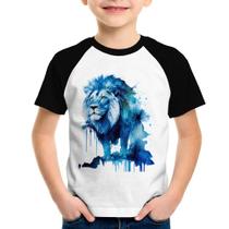 Camiseta Raglan Infantil Leão Azul - Foca na Moda