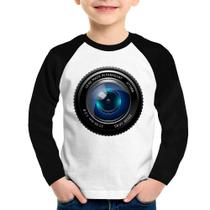 Camiseta Raglan Infantil Lente Câmera Manga Longa - Foca na Moda