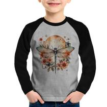 Camiseta Raglan Infantil Libélula, Lua e Flores Manga Longa - Foca na Moda Camiseta Raglan Infantil Libélula, Lua e Flores Manga Longa - Foca na Moda