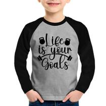 Camiseta Raglan Infantil Life Is Your Goals Manga Longa - Foca na Moda