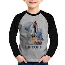 Camiseta Raglan Infantil Liftoff: Lançamento do Ônibus Espacial Manga Longa - Foca na Moda