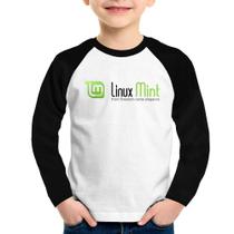 Camiseta Raglan Infantil Linux Mint Manga Longa - Foca na Moda