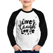 Camiseta Raglan Infantil Live Laugh Love Manga Longa - Foca na Moda