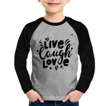 Camiseta Raglan Infantil Live Laugh Love Manga Longa - Foca na Moda