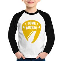 Camiseta Raglan Infantil Love Music Manga Longa - Foca na Moda