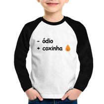 Camiseta Raglan Infantil Menos ódio, Mais coxinha Manga Longa - Foca na Moda Camiseta Raglan Infantil Menos ódio, Mais coxinha Manga Longa - Foca na Moda
