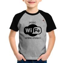 Camiseta Raglan Infantil Modo Wi-Fé sempre ativado - Foca na Moda