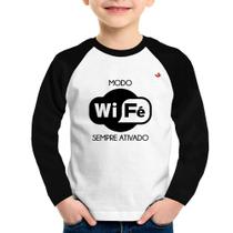 Camiseta Raglan Infantil Modo Wi-Fé sempre ativado Manga Longa - Foca na Moda