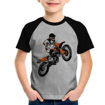 Camiseta Raglan Infantil Motocross Jump Laranja - Foca na Moda