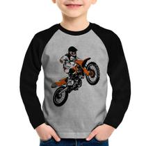 Camiseta Raglan Infantil Motocross Jump Laranja Manga Longa - Foca na Moda