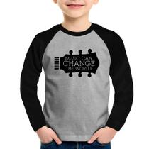 Camiseta Raglan Infantil Music Can Change The World Manga Longa - Foca na Moda