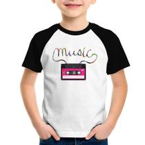 Camiseta Raglan Infantil Music Cassete Retrô - Foca na Moda