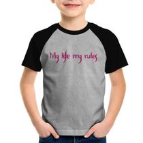 Camiseta Raglan Infantil My Life My Rules - Foca na Moda