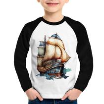 Camiseta Raglan Infantil Navio Vintage Manga Longa - Foca na Moda