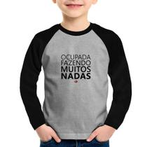 Camiseta Raglan Infantil Ocupada fazendo muitos nadas Manga Longa - Foca na Moda