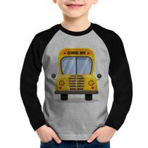 Camiseta Raglan Infantil Ônibus Escolar Manga Longa - Foca na Moda