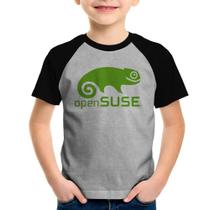 Camiseta Raglan Infantil openSUSE Linux Logo - Foca na Moda Camiseta Raglan Infantil openSUSE Linux Logo - Foca na Moda