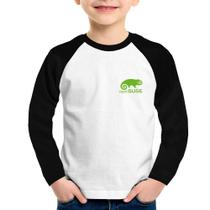 Camiseta Raglan Infantil openSUSE Linux Manga Longa - Foca na Moda Camiseta Raglan Infantil openSUSE Linux Manga Longa - Foca na Moda