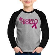 Camiseta Raglan Infantil Outubro Rosa Manga Longa - Foca na Moda Camiseta Raglan Infantil Outubro Rosa Manga Longa - Foca na Moda