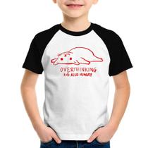 Camiseta Raglan Infantil Overthinking And Also Hungry - Foca na Moda
