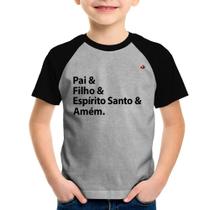 Camiseta Raglan Infantil Pai, Filho, Espírito Santo, Amém - Foca na Moda