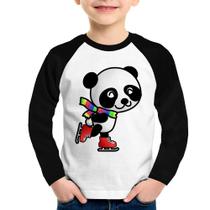 Camiseta Raglan Infantil Panda de Patins Manga Longa - Foca na Moda