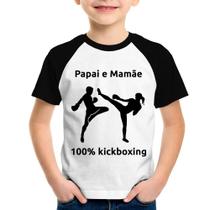 Camiseta Raglan Infantil Papai e Mamãe 100% Kickboxing - Foca na Moda