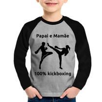 Camiseta Raglan Infantil Papai e Mamãe 100% Kickboxing Manga Longa - Foca na Moda