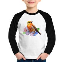 Camiseta Raglan Infantil Pássaro e Flores Manga Longa - Foca na Moda