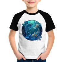 Camiseta Raglan Infantil Peixes Sígno - Foca na Moda