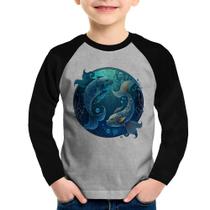 Camiseta Raglan Infantil Peixes Sígno Manga Longa - Foca na Moda