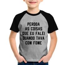 Camiseta Raglan Infantil Perdoa, eu tava com fome - Foca na Moda