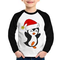 Camiseta Raglan Infantil Pinguim Noel Manga Longa - Foca na Moda