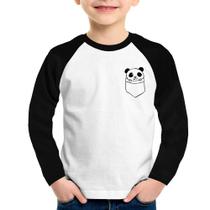 Camiseta Raglan Infantil Pocket Panda Manga Longa - Foca na Moda